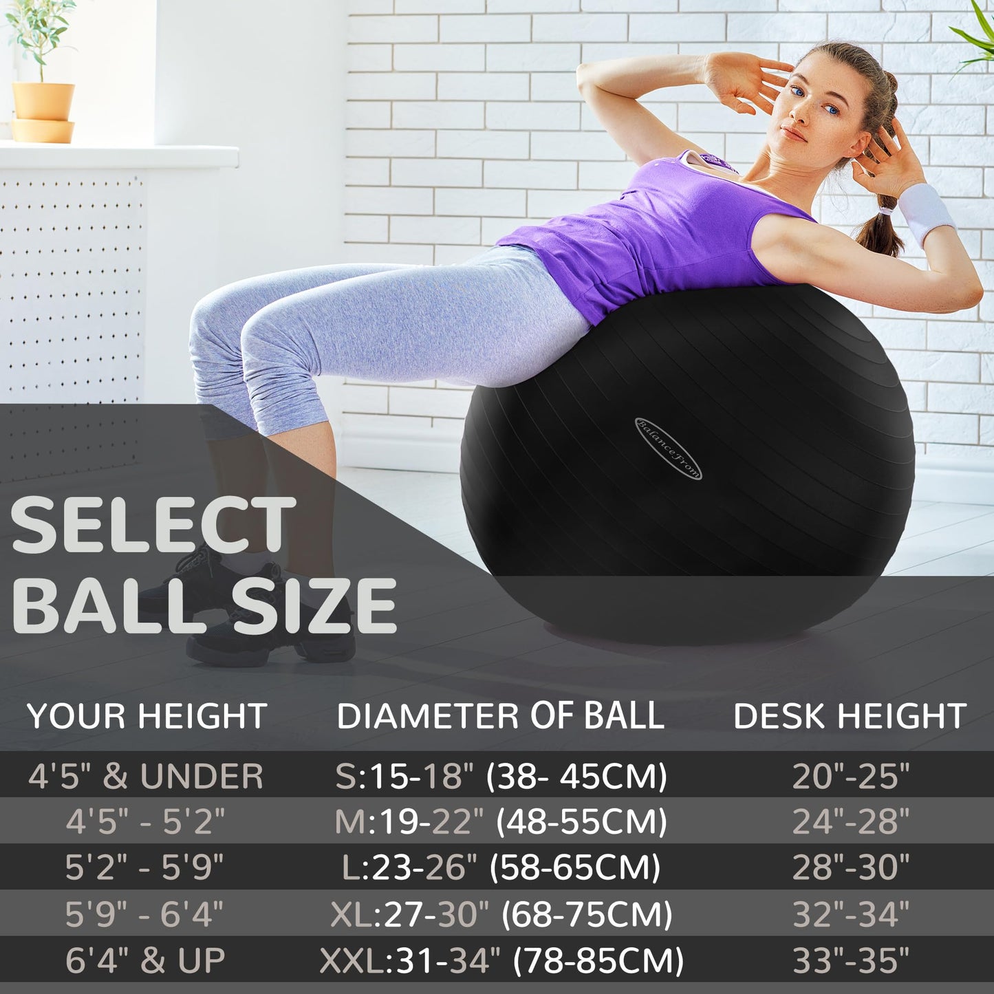 BalanceFrom Anti-Burst Slip Resistant Exercise Ball - 26-inch Black, 2,000-Pound Capacity