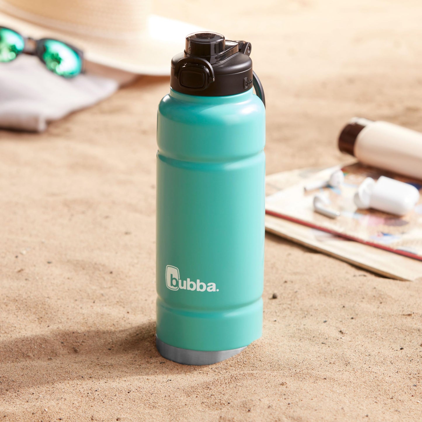 bubba Trailblazer Stainless Steel Water Bottle with Push Button Lid, 40 oz (1.18 L), Vacuum-Insulated, Rubberized Island Teal bubba