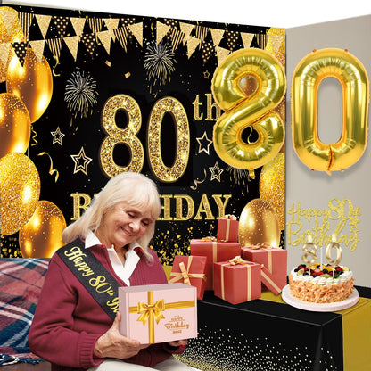 YeohJoy 80th Birthday Decorations for Men Women Black Gold 🍁 All In One Marketplace Canada