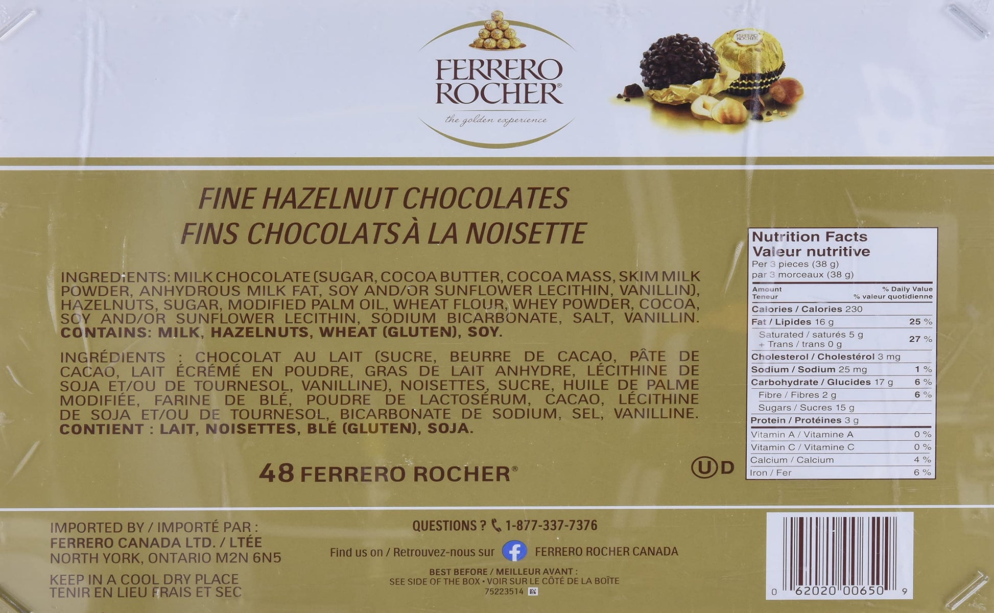 Ferrero Rocher Hazelnut Chocolates - 48 Piece Box (600g)