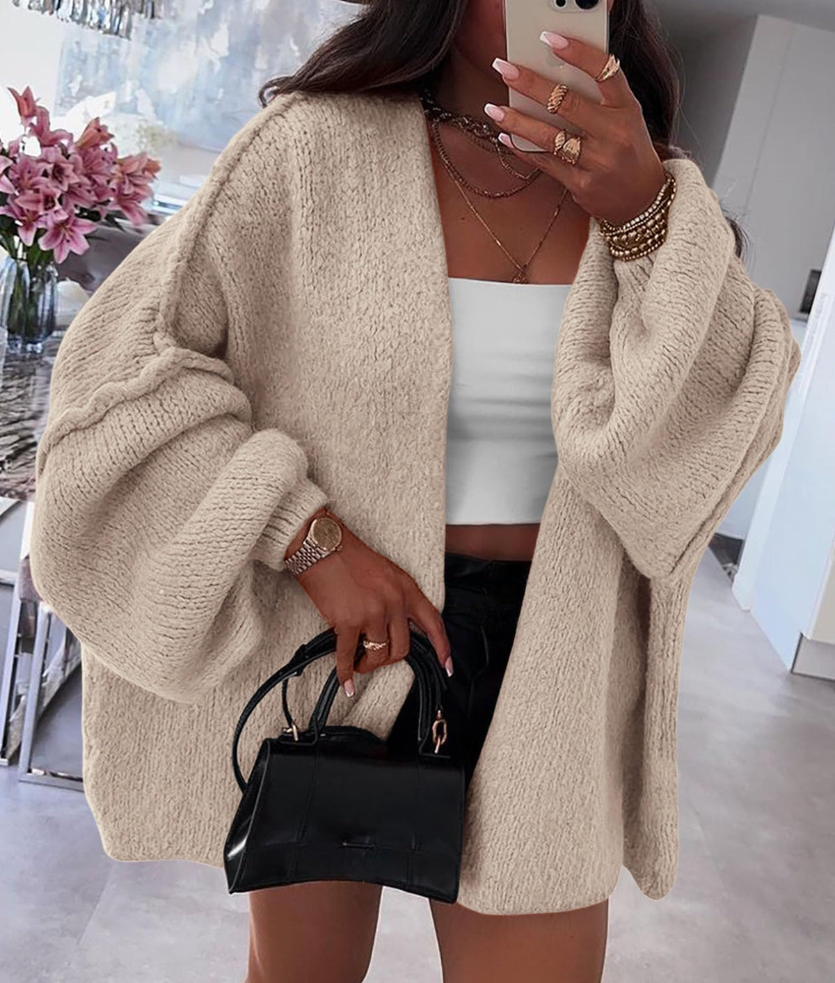 PRETTYGARDEN Womens Open Front Oversized Cardigan Sweaters Grey Beige 🍁 All In One Marketplace Canada
