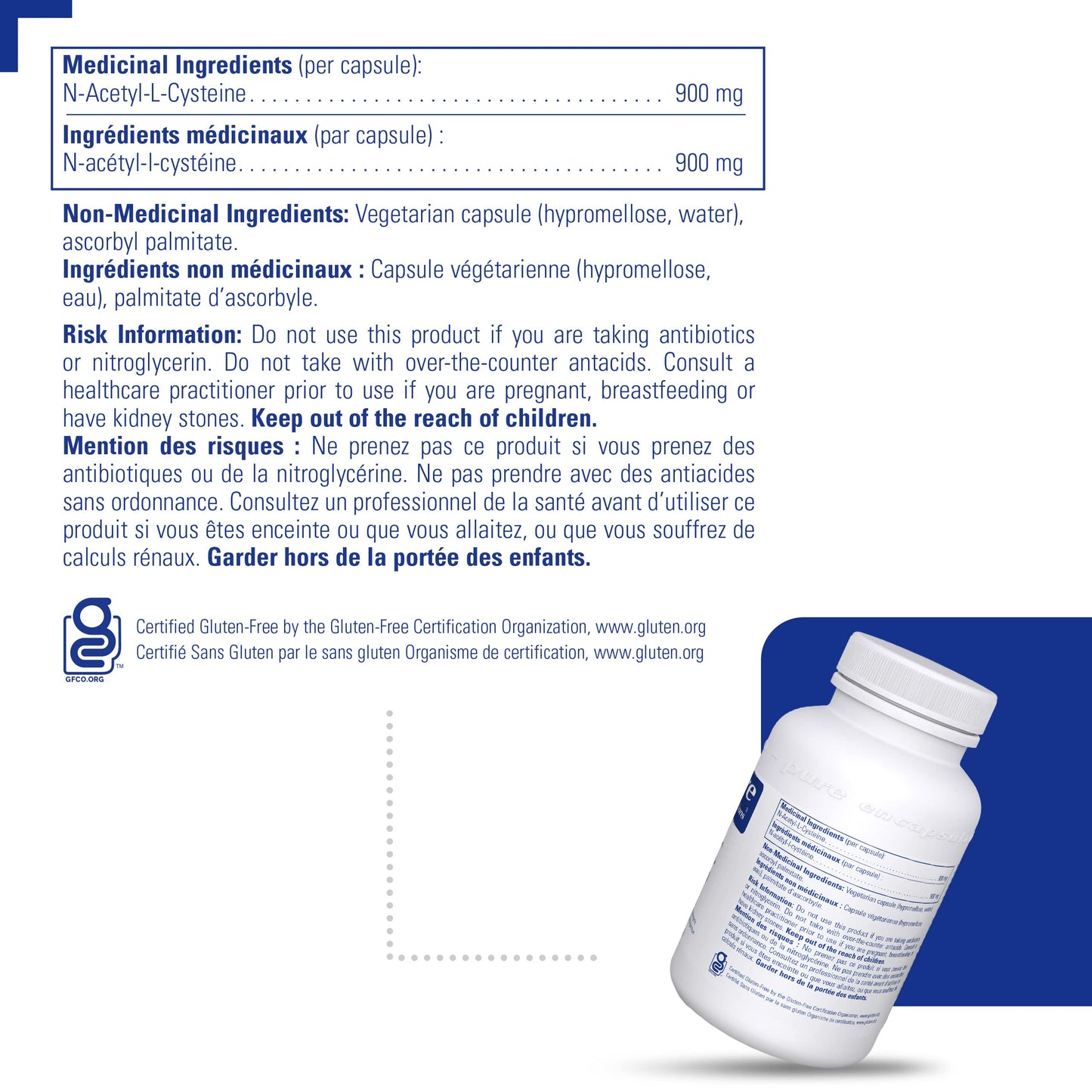 Pure Encapsulations NAC 900 mg - N-Acetyl Cysteine Amino Acid Supplement for Immune Support, Liver & Antioxidants* - 120 Capsules - Available at All In One Marketplace Canada