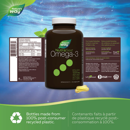 Nature's Way NutraSea Omega 3 Liquid Gels Supplement with Fish Oil – Fresh Mint Flavour – Heart & Brain Support for Adults and Kids Ages 6+ – EPA & DHA, 150 Softgels