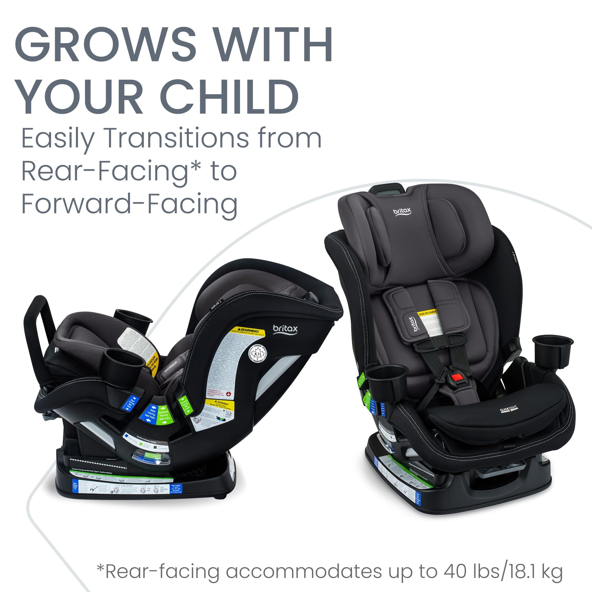 Britax Poplar S Convertible Car Seat, Slim 17” Design — Stone Onyx Britax