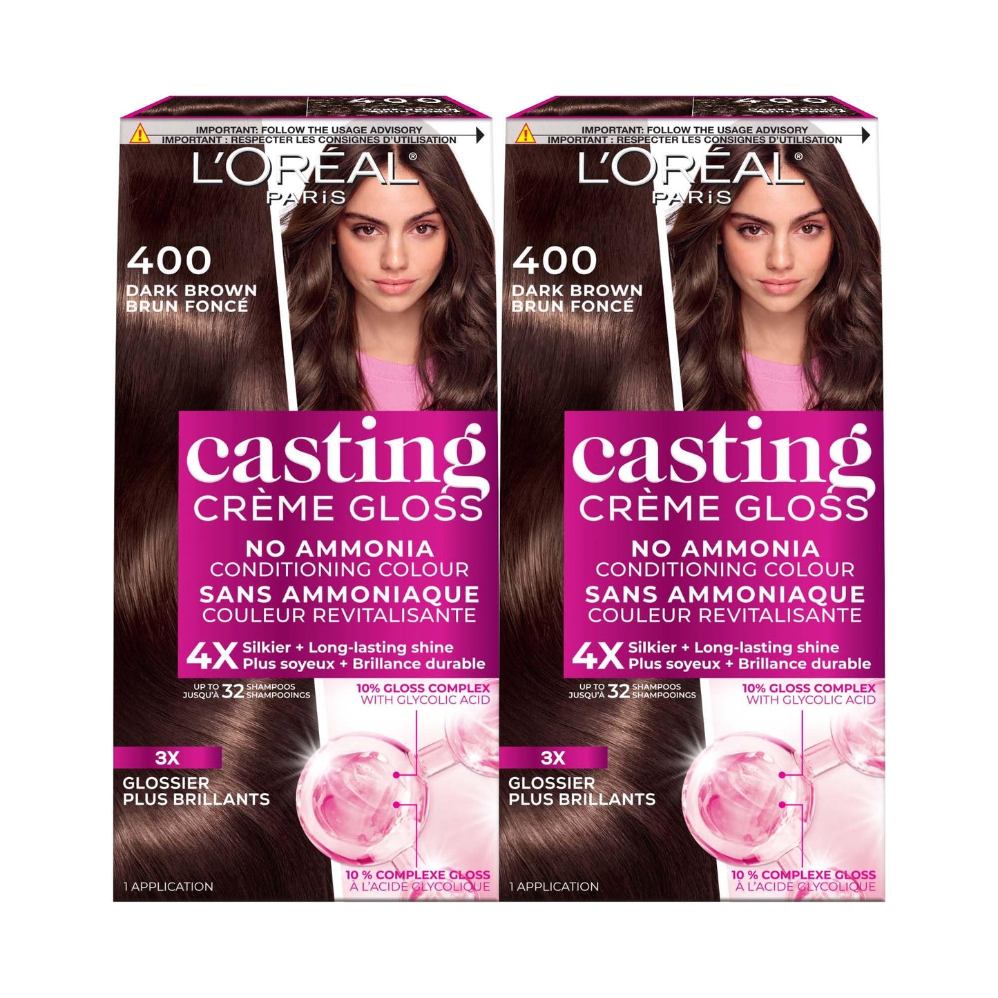 L'Oréal Paris Casting Crème Gloss Hair Dye, 400 Dark Brown, Semi permanent Hair Color with Hair Gloss, 1 Kit (Pack of 2) L'Oreal Paris