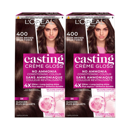 L'Oréal Paris Casting Crème Gloss Hair Dye, 400 Dark Brown, Semi permanent Hair Color with Hair Gloss, 1 Kit (Pack of 2) L'Oreal Paris