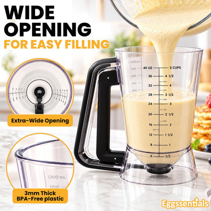Eggssentials Pancake Dispenser for Batter - Pancake Mix Dispenser Cupcakes, and Muffins – Precision, Mess Free – Cake Mix Dispenser Bottle for Baking & Griddle - Black Color 🍁 All In One Marketplace Canada