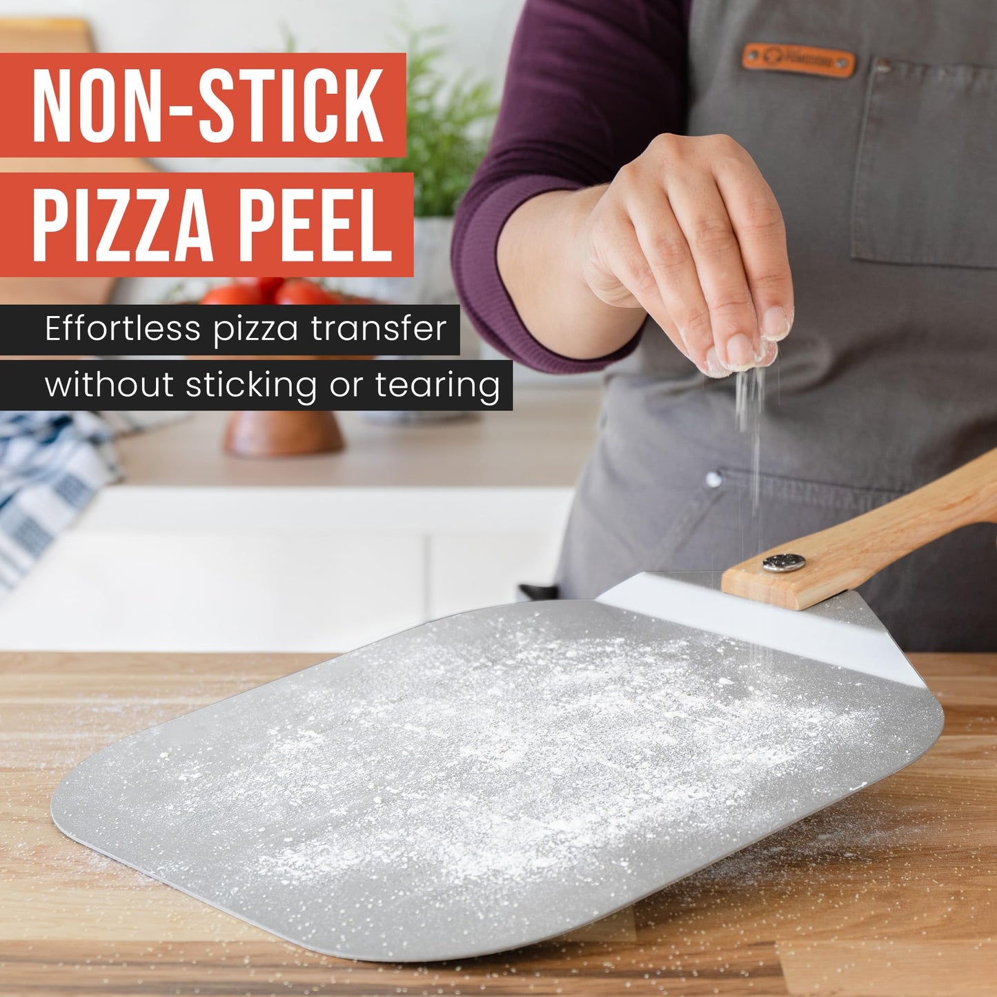 Chef Pomodoro Aluminum Metal Pizza Peel with Foldable Wood Handle for Easy Storage 12-Inch x 14-Inch, Gourmet Luxury Pizza Paddle for Baking Homemade Pizza Bread - Available at All In One Marketplace Canada