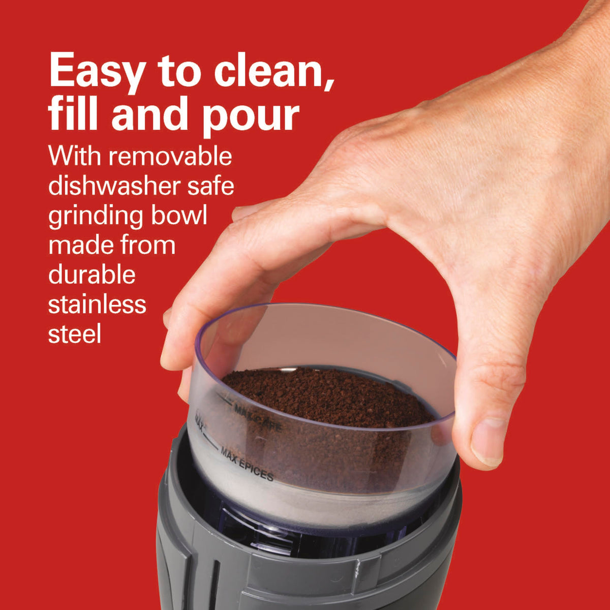 Hamilton Beach Fresh Grind Electric Coffee Grinder for Beans, Spices and More, Stainless Steel Blades, Easy Clean Removable Chamber, Makes up to 12 Cups, Black
