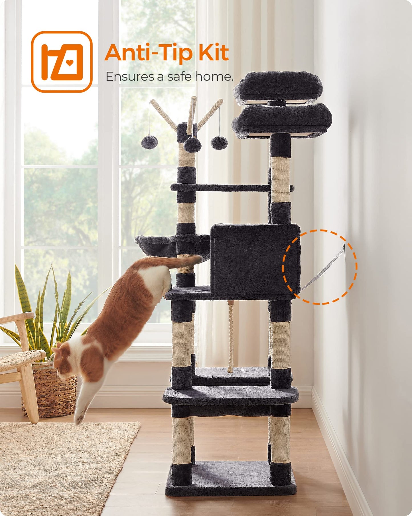 FEANDREA Cat Tree, Large Cat Tower, 64.6 Inches Cat Activity Center Feandrea