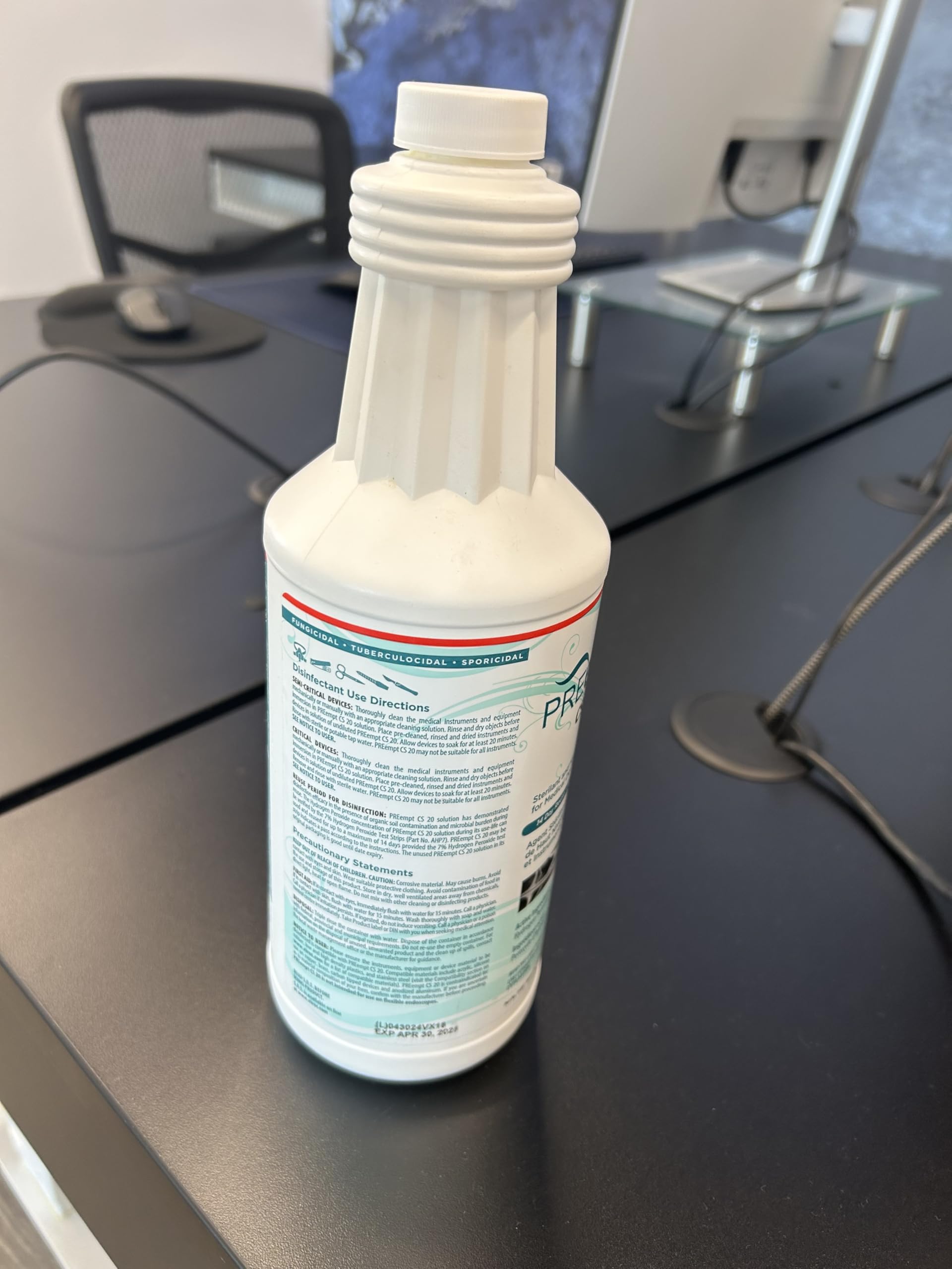 PREempt CS20 Sterilant and High-Level Disinfectant for Medical Devices and instruments, 1 Liter PREempt