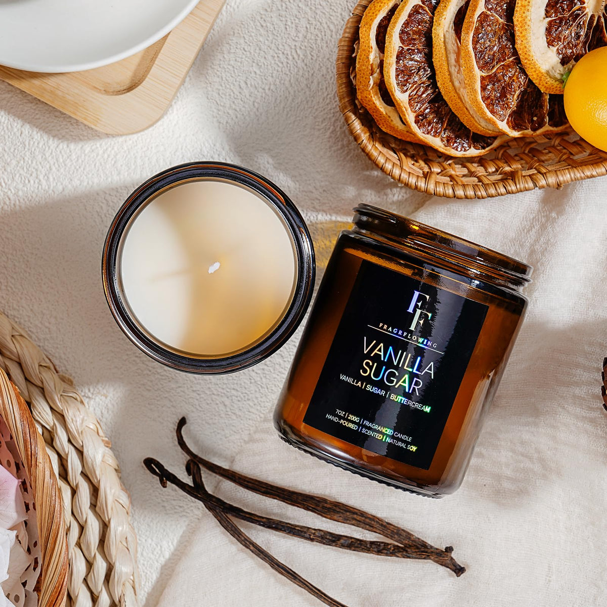 FF FRAGRFLOWING Vanilla Sugar Candle, Natural Soy Wax, 7 oz 🍁 All In One Marketplace Canada