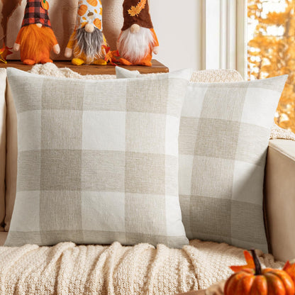 MIULEE Pack of 2 Farmhouse Buffalo Check Plaids Polyester Linen Soft Soild Decorative Square Throw Pillow Covers Home Decor Cushion Case for Christmas Sofa Bedroom 18x18 Inch Cream White and White 🍁 All In One Marketplace Canada