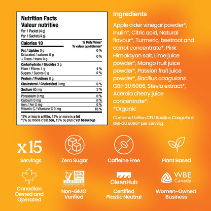Blume SuperBelly Packets – Sugar-Free Mango Passion Fruit with Fermented Apple Cider Vinegar, 15 Sticks