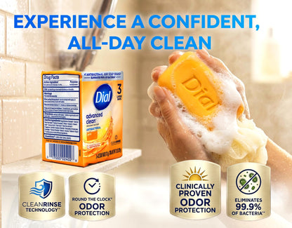 Dial Advanced Clean Deodorant Bar Soap Antibacterial Gold 3 Bars - Available at All In One Marketplace Canada