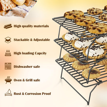 3 Tier Stackable Cooling Rack for Batch Cooling, 15.8"x 10"-Black 🍁 All In One Marketplace Canada