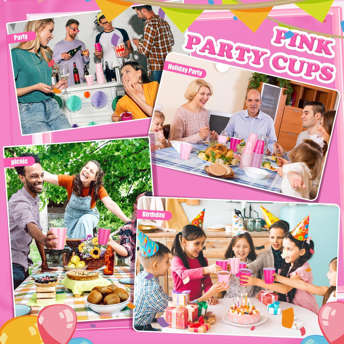 100 Pack 12oz Pink Plastic Party Cups in Light and Hot Pink 🍁 All In One Marketplace Canada