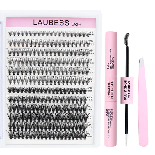 Lash Extension Kit 20D+40D Clusters With Bond and Seal - Waterproof DIY Eyelash Extension Set With Tweezers (Set 20D/40D-0.07D-9-16Mix)