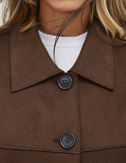 PRETTYGARDEN Women's Faux Suede Lightweight Cropped Jacket Dark Brown,M 🍁 All In One Marketplace Canada