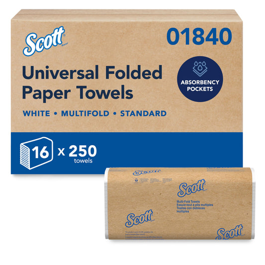 Scott Professional Universal Multifold Paper Towels, Bulk (01840), Absorbency Pockets, White, 9.2"x9.4" Towel, Compressed, Compact (250 Sheets/Pack, 16 Packs/Case, 4,000 Sheet Total) - Available at All In One Marketplace Canada