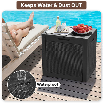 Ceecysaa Rattan-Style 30 Gallon Deck Box Outdoor, Waterproof Storage Box, Black Ceecysaa