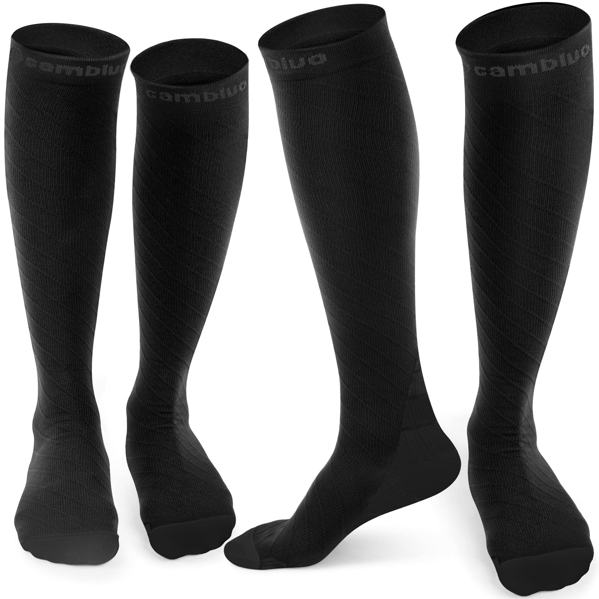CAMBIVO 2 Pairs Compression Socks for Men and Women(20-30 mmHg), Compression Stocking for Swelling, Nurse, Flight(Black, SM)