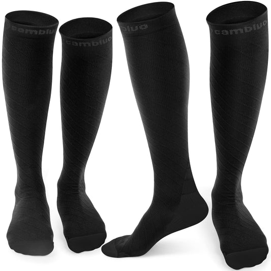 CAMBIVO 2 Pairs Compression Socks for Men and Women(20-30 mmHg), Compression Stocking for Swelling, Nurse, Flight(Black, SM)