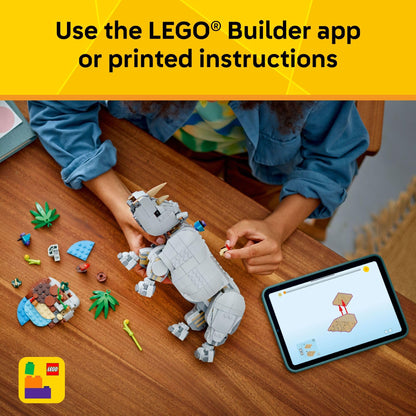 LEGO Creator 3 in 1 Wild Animals: Majestic Rhino - Building Toy for Boys & Girls, Ages 9+ - Gift for Birthdays - Kids Bedroom and Desk Decor - Build Rhino, Hippo, or Walrus - 31129 LEGO
