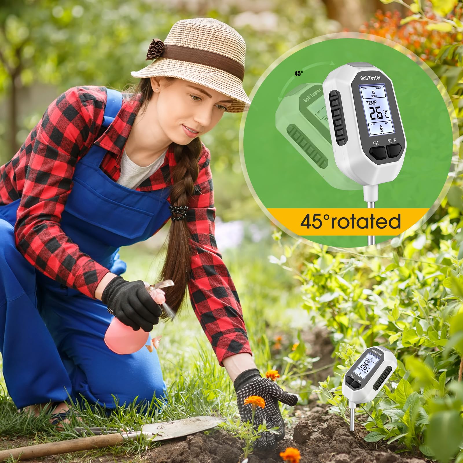 4-in-1 Soil Moisture Meter Digital Plant Temperature/Soil Moisture/PH Meter/Sunlight Intensity Backlight LCD Display Soil Test Meter for Gardening, Farming and Outdoor Plants - Available at All In One Marketplace Canada