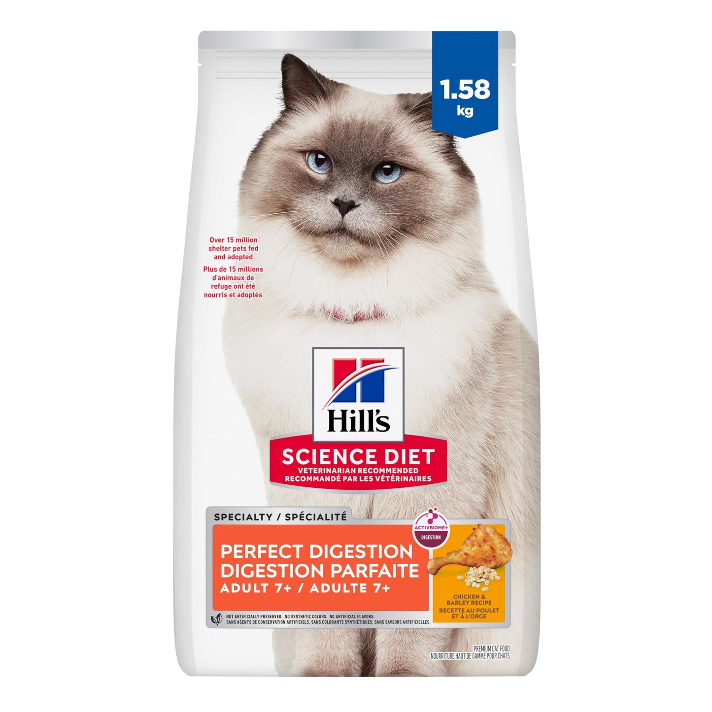 Hill's Science Diet Adult 7+ Perfect Digestion Chicken, Barley & Whole Oats Recipe Dry Cat Food 1.58 kg Bag Hill's Science Diet
