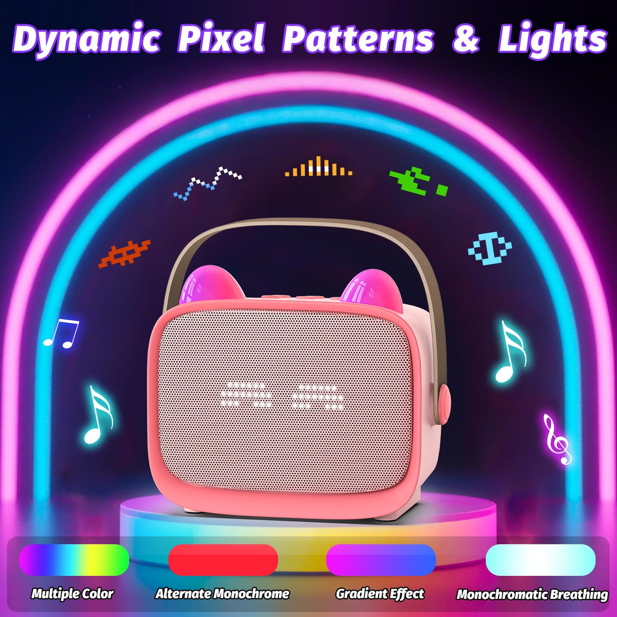 Mini Karaoke Machine Toys Gifts, Kids Portable Bluetooth Speaker with 2 Wireless Microphone and LED, Christmas Birthday Gift Idea for Girls Boys 3-12 + Year Old, Noisemaker Toys for Party (Pink) 🍁 All In One Marketplace Canada