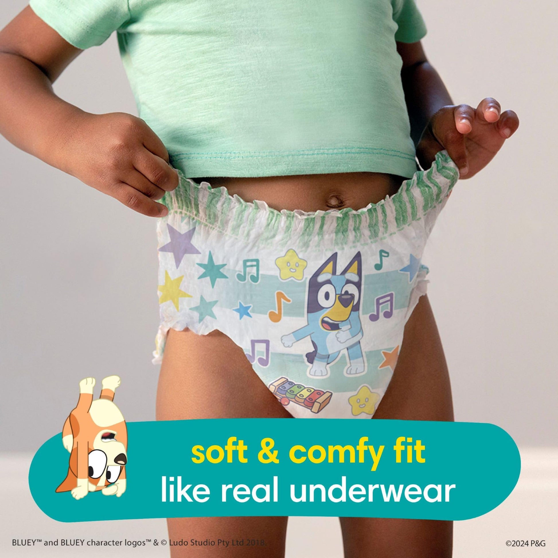 Pampers Easy Ups Girls & Boys Potty Training Pants, Size 5 (3T4T), Bluey Absorbent Training Underwear, Up to 100% Leakproof Day and Night, Hypoallergenic, 1 Pack (Count of 66)