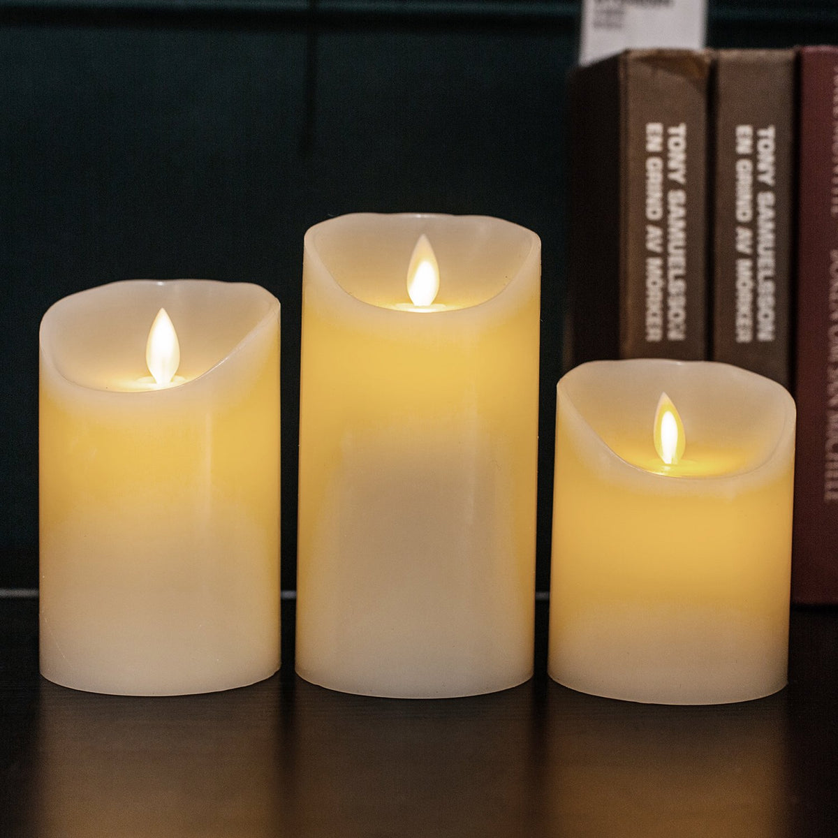 Pandaing Pack of 3 LED Flameless Flickering Battery Operated Candles with Remote and Timer, Real Wax Moving Wick Pillar Candles for Festival Wedding Christmas Home Party Decor 🍁 All In One Marketplace Canada
