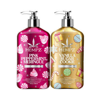 Hempz Holiday Body Lotion 2-Pack, Pink Peppermint Merigne and Vanilla Frosted Sugar Cookie Moisturizer, Gift for Men & Women, 17 oz Duo 🍁 All In One Marketplace Canada