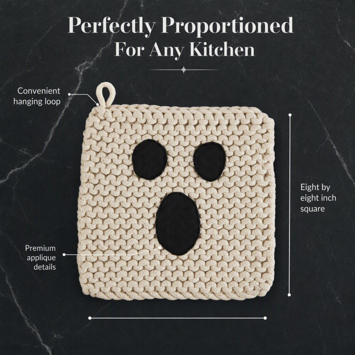 Mud Pie Ghost Halloween Pot Holder, Cotton Crochet Kitchen Hot Pad, 8"