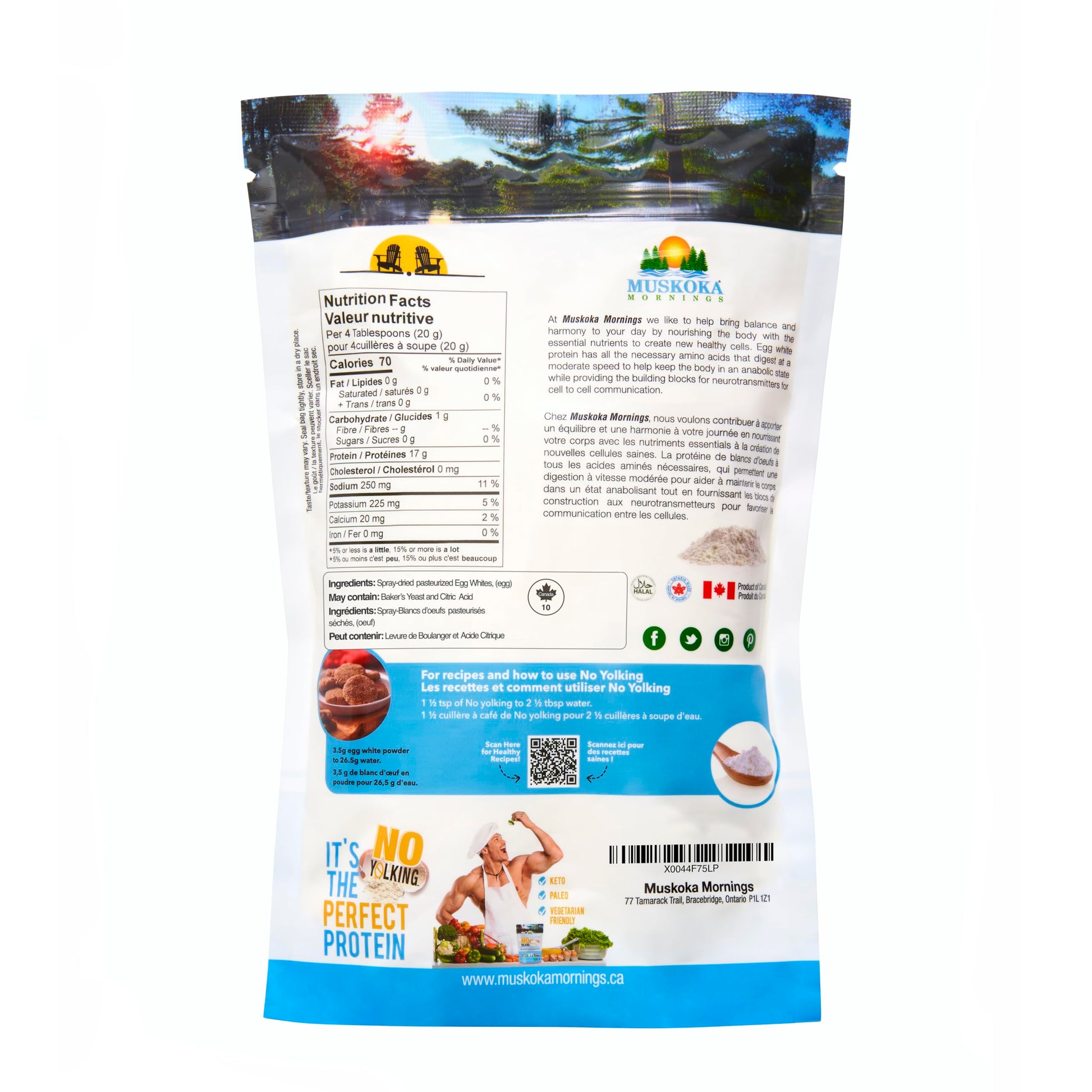 No Yolking Egg White Protein Powder by Muskoka Mornings (500g) | 25.5g Protein per Serving | Gluten-Free, Dairy-Free, Sugar-Free, Low-Carb | Keto, Paleo & Diabetic Friendly | Unflavoured
