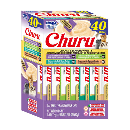 INABA Churu Cat Treats Lickable Tubes, Chicken Seafood Variety, 40ct