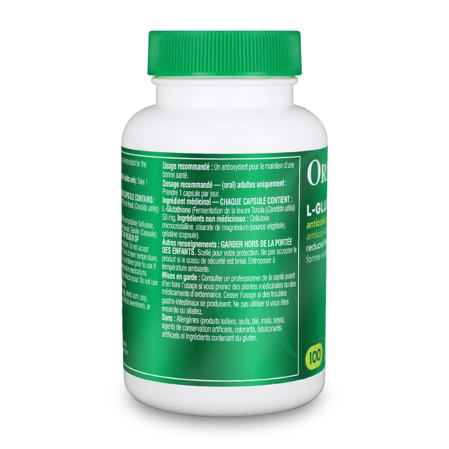 Organika Canadian-Made L-Glutathione (Reduced), Antioxidant and Detox Support -100 Caps - Available at All In One Marketplace Canada