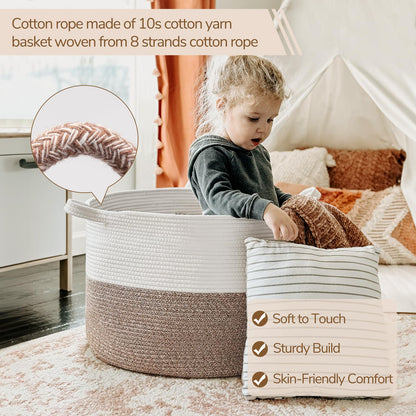 INDRESSME XXXLarge Cotton Rope Basket 21.7" x 21.7" x 13.8" Woven Laundry Basket for Blankets, Storage Basket with Handle Comforter Cushions Storage Bins Thread Laundry Hamper - Available at All In One Marketplace Canada