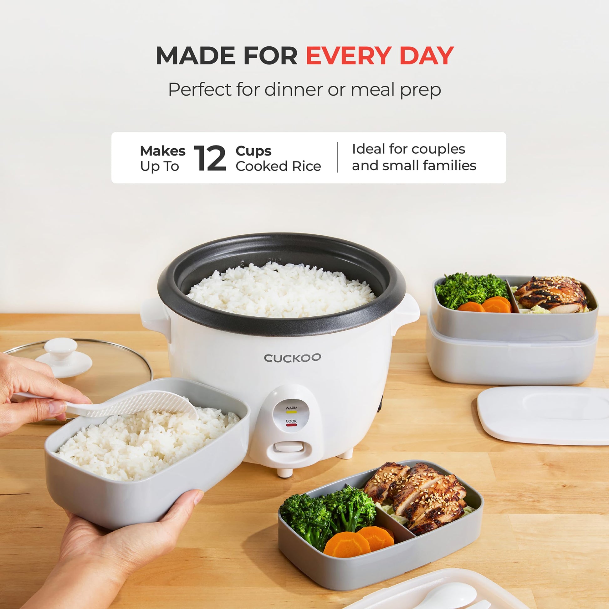CUCKOO One Touch Rice Cooker 6-Cup (Uncooked) / 12-Cup (Cooked), Small Rice Cooker & Warmer with Steamer Tray, Versatile Grain Cooker, Soup Maker, Auto Keep Warm, White (CR-0601C) CUCKOO