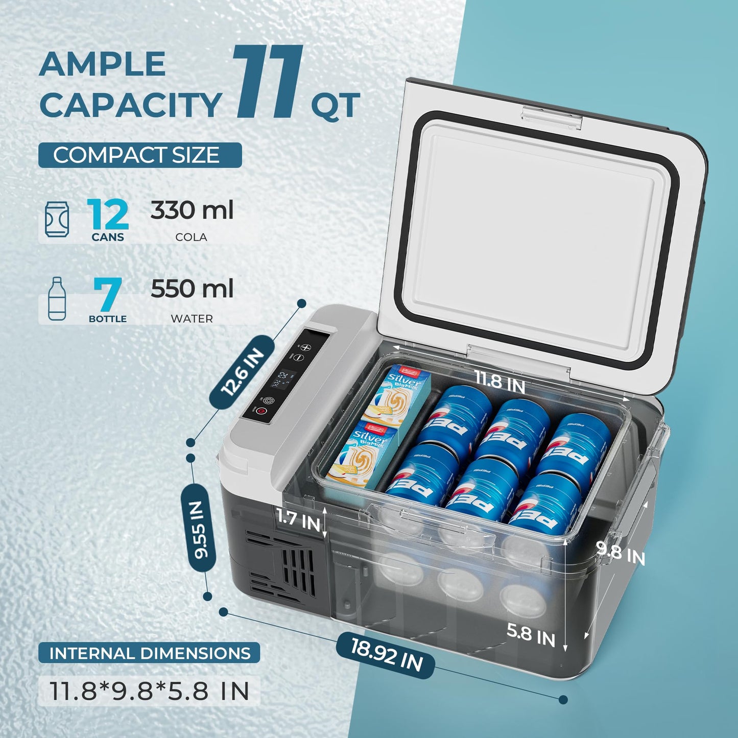 EUHOMY 12 Volt Refrigerator, 11 Quart (10L) Compressor Electric Cooler APP Control, Car Fridge 12/24V DC & 100-240V AC, Car refrigerator -4℉~68℉, Portable Freezer for RV, Camping, Travel EUHOMY