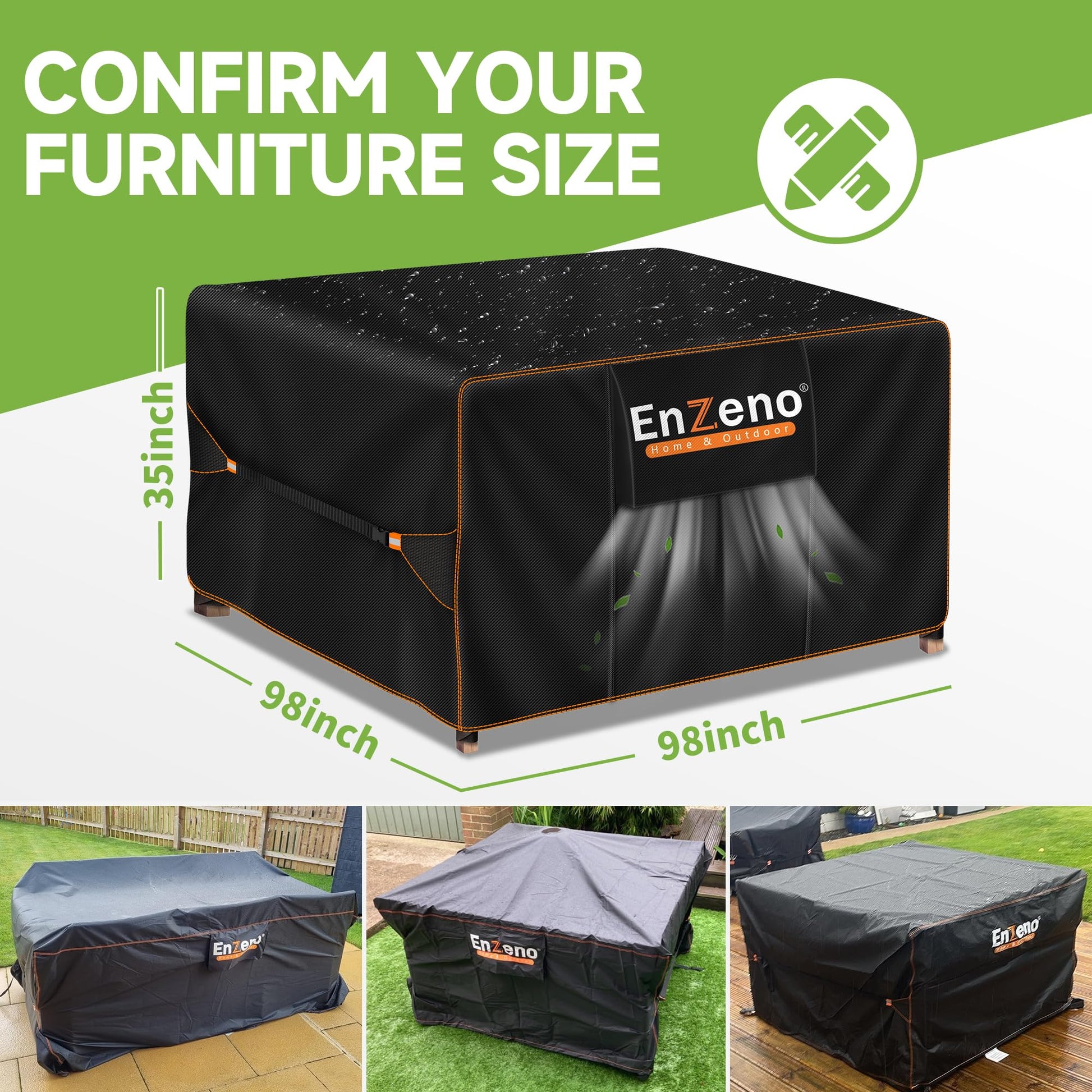 Enzeno Patio Furniture Covers Waterproof,Rectangular Outdoor Furniture Covers for Patio Table & Sofa,420D Heavy Duty Fabric Patio Set Cover with Anti-UV,No Tears(98" L x 98" W x 35" H) - Available at All In One Marketplace Canada
