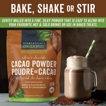 Viva Naturals Organic Cacao Powder, 2lb - Unsweetened Cocoa Powder With Rich Dark Chocolate Flavour, Perfect for Baking & Smoothies - Certified Vegan, Keto & Paleo, Gluten-Free & Non-GMO, 907 g