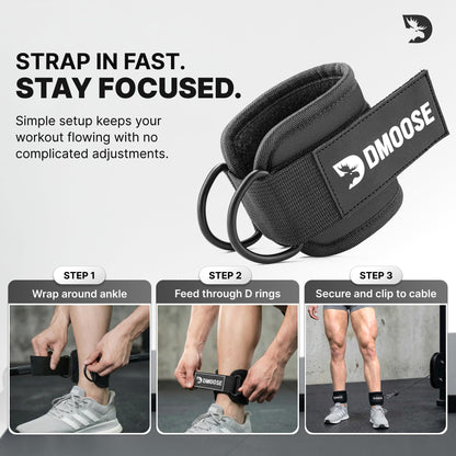 DMoose Ankle Straps for Cable Machines for Kickbacks, Glute Workouts, Leg Extensions, Curls, and Hip Abductors for Men and Women, Adjustable Ankle Strap with Double D-Rings and Neoprene Support
