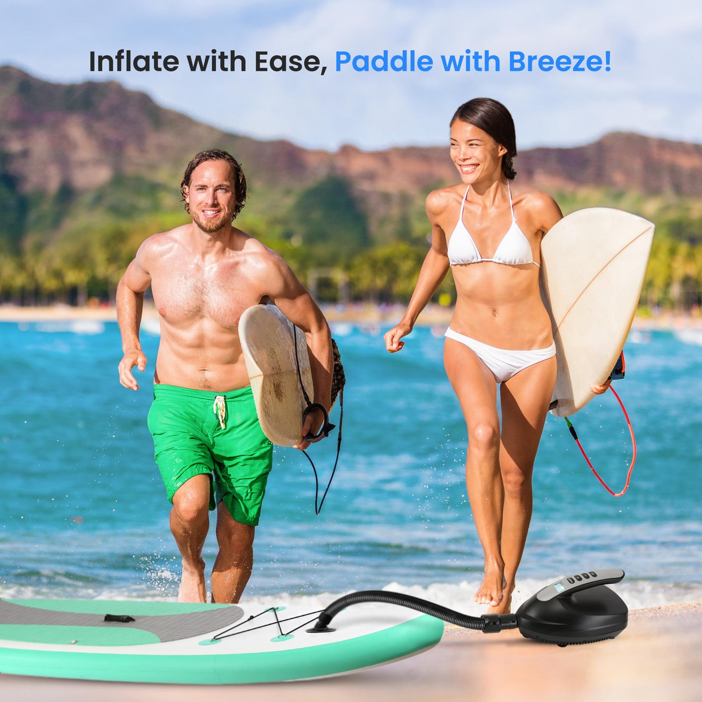 SereneLife Electric SUP Air Pump 16 PSI, Portable Paddle Board Air Compressor with Digital LCD Display, 12V DC Car Connector, Multiple Nozzle Adapters for SUPs, Boats & Inflatables SereneLife