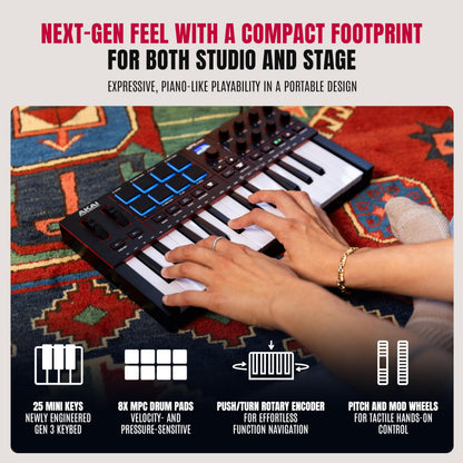 Akai Professional MPK Mini IV 25-Key USB-C MIDI Keyboard Controller, Black