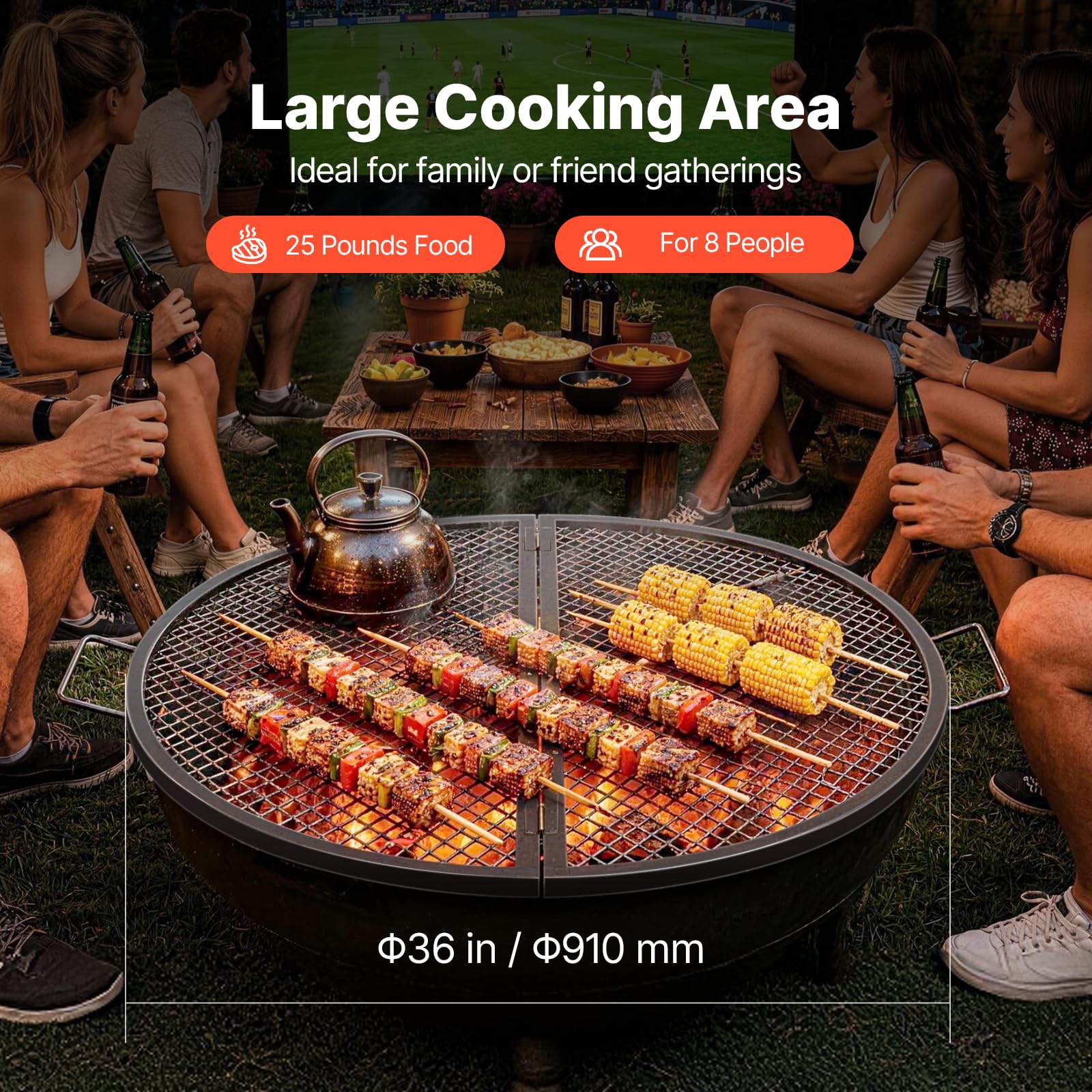 VEVOR X-Marks Fire Pit Grill Grate, Foldable Round Cooking Grate, Heavy Duty Steel Campfire BBQ Grill Grid with Handle and Support X Wire, Portable Camping Cookware for Outside Party, 36 Inch Black VEVOR