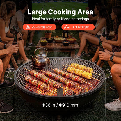 VEVOR X-Marks Fire Pit Grill Grate, Foldable Round Cooking Grate, Heavy Duty Steel Campfire BBQ Grill Grid with Handle and Support X Wire, Portable Camping Cookware for Outside Party, 36 Inch Black VEVOR