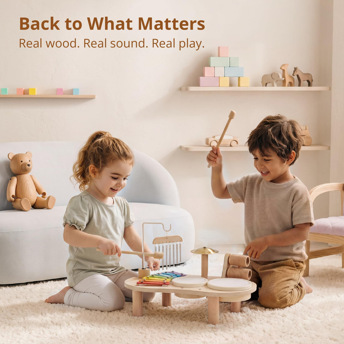 Promise Babe Wooden Musical Instruments , Percussion Instruments Baby Drum Set Xylophone, Montessori Educational Musical Toys, Gifts for Girls Boys Christmas 🍁 All In One Marketplace Canada