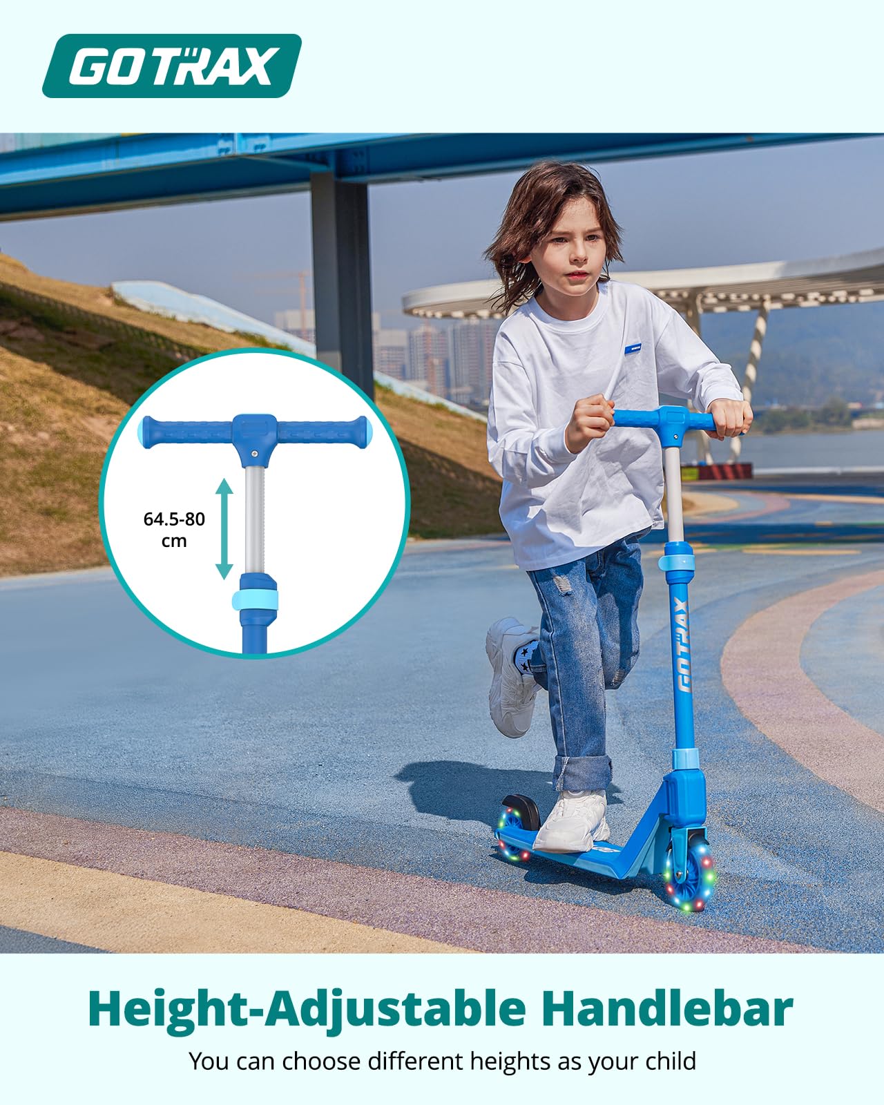 Gotrax K03 Kick Scooter for Kids, 5" LED Lighted Wheels and Adjustable Handlebars, Lightweight Design and Anti-Slip Deck, Max Load 110 Lbs, Kids Scooter for Boys & Girls Ages 3+ - Available at All In One Marketplace Canada